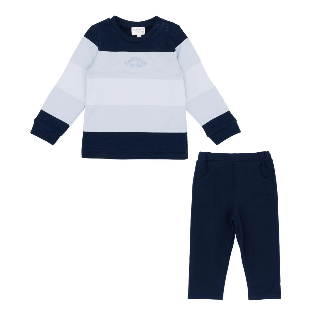 Pastels & Co Boys Striped Top and Trouser Set Navy Blue - Worthing